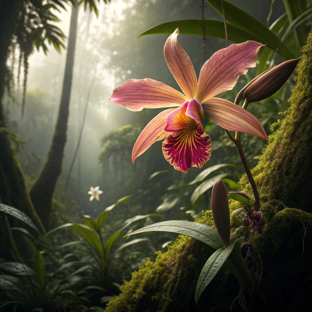 Orquídea ecuatoriana colorida en su hábitat natural.
